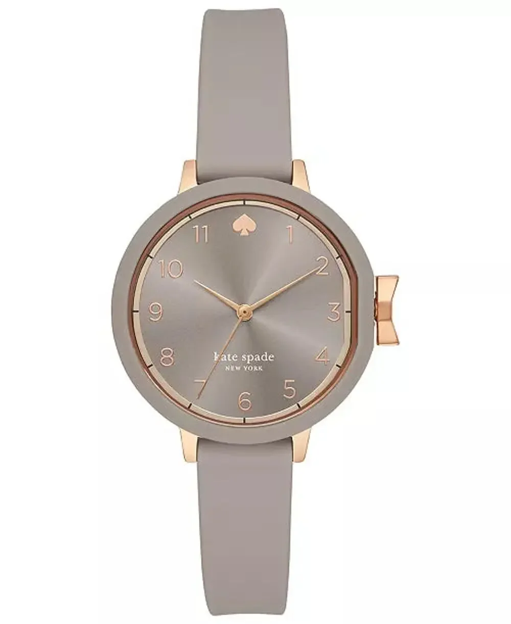 Kate Spade Ny Ksw1519 Women Watch Rose Gold Round Gray Silicone Strap Rose Gold